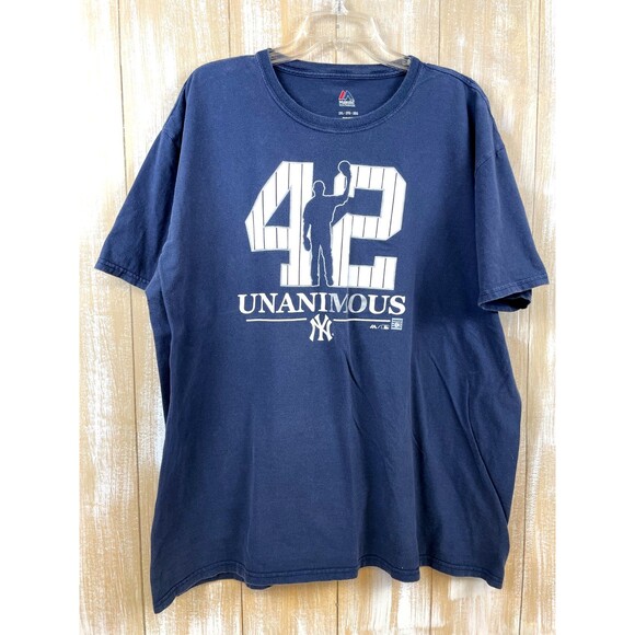Mariano Rivera Unanimous 42 Men's 2XL T-Shirt Navy Blue NY Yankees Majestic - Picture 1 of 6